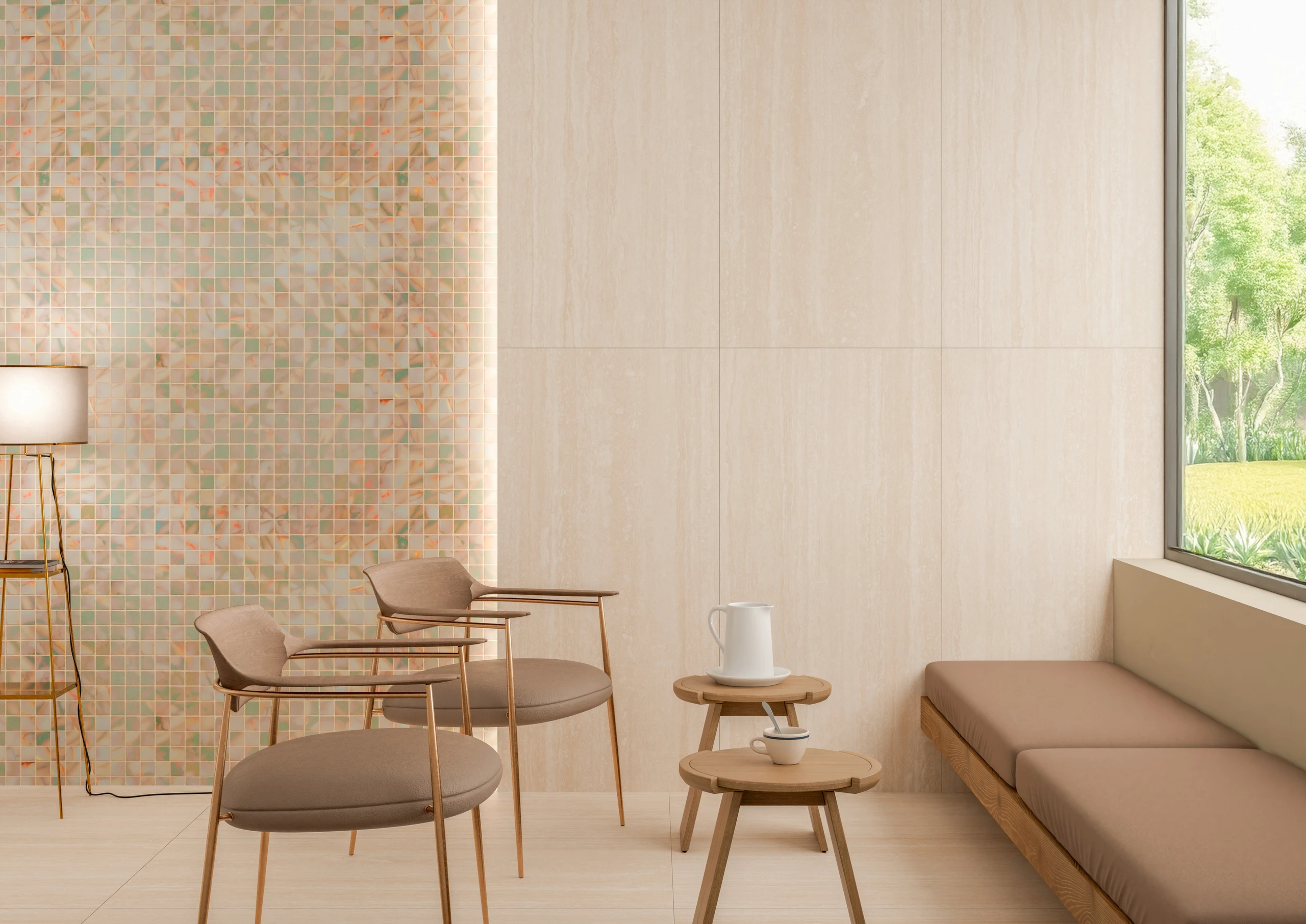 Palisandro Beige - Premium Glossy,Matt finish Travertine ceramic tiles - Sez Industries