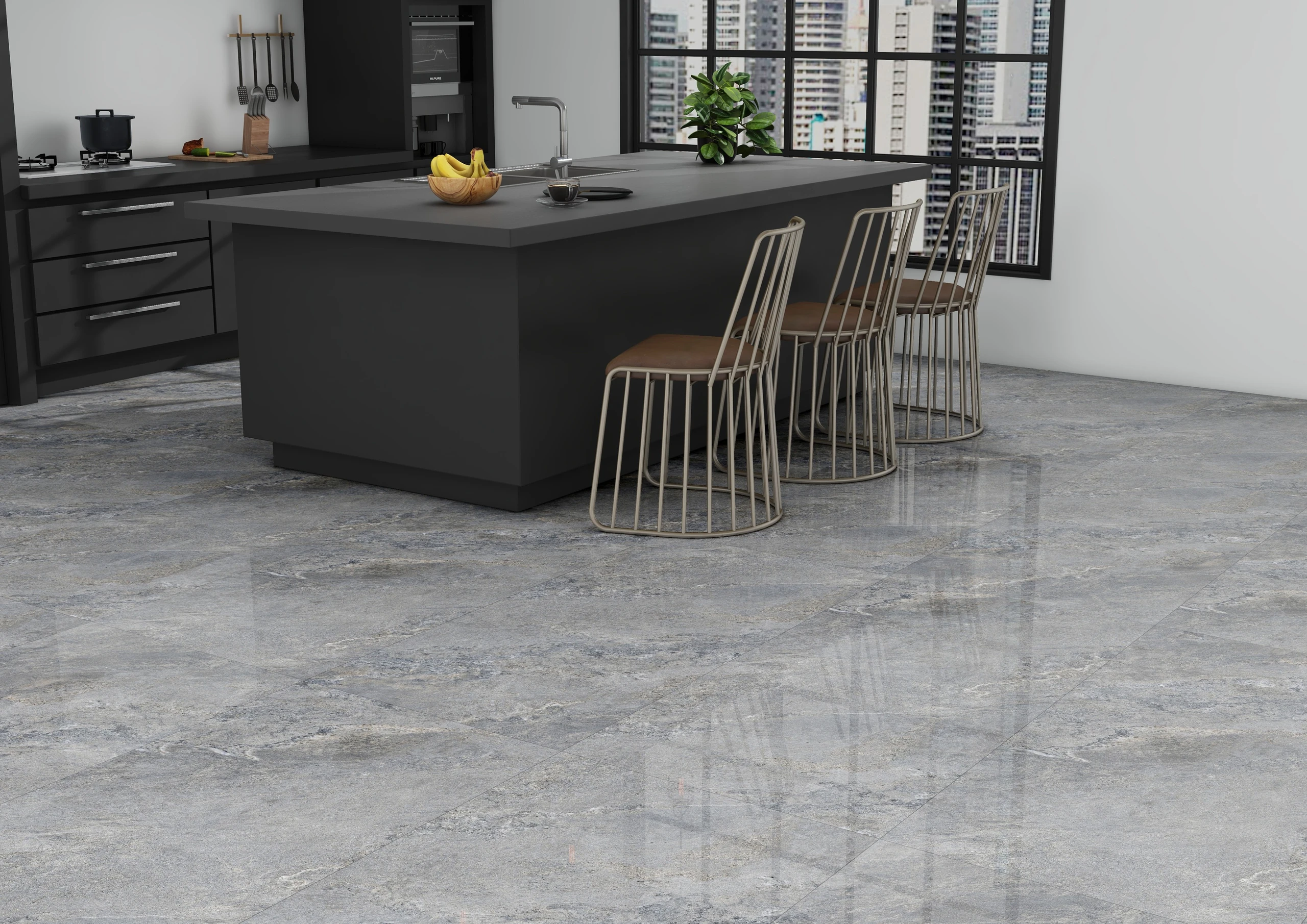 Nocturne Slate Light - Premium High Gloss finish Marble ceramic tiles - Sez Industries