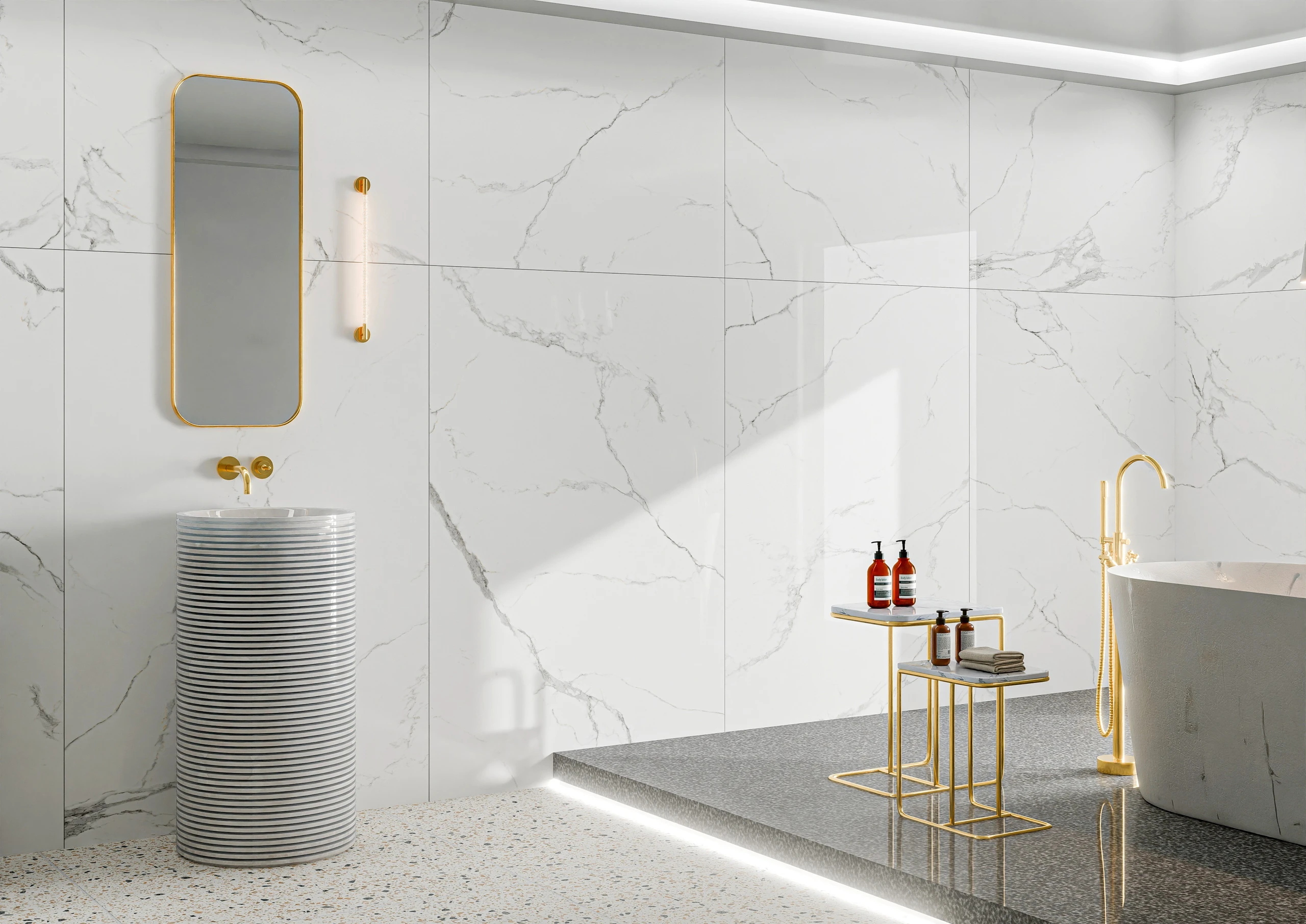 Arion Snow - Premium Glossy,Matt finish White Marble ceramic tiles - Sez Industries