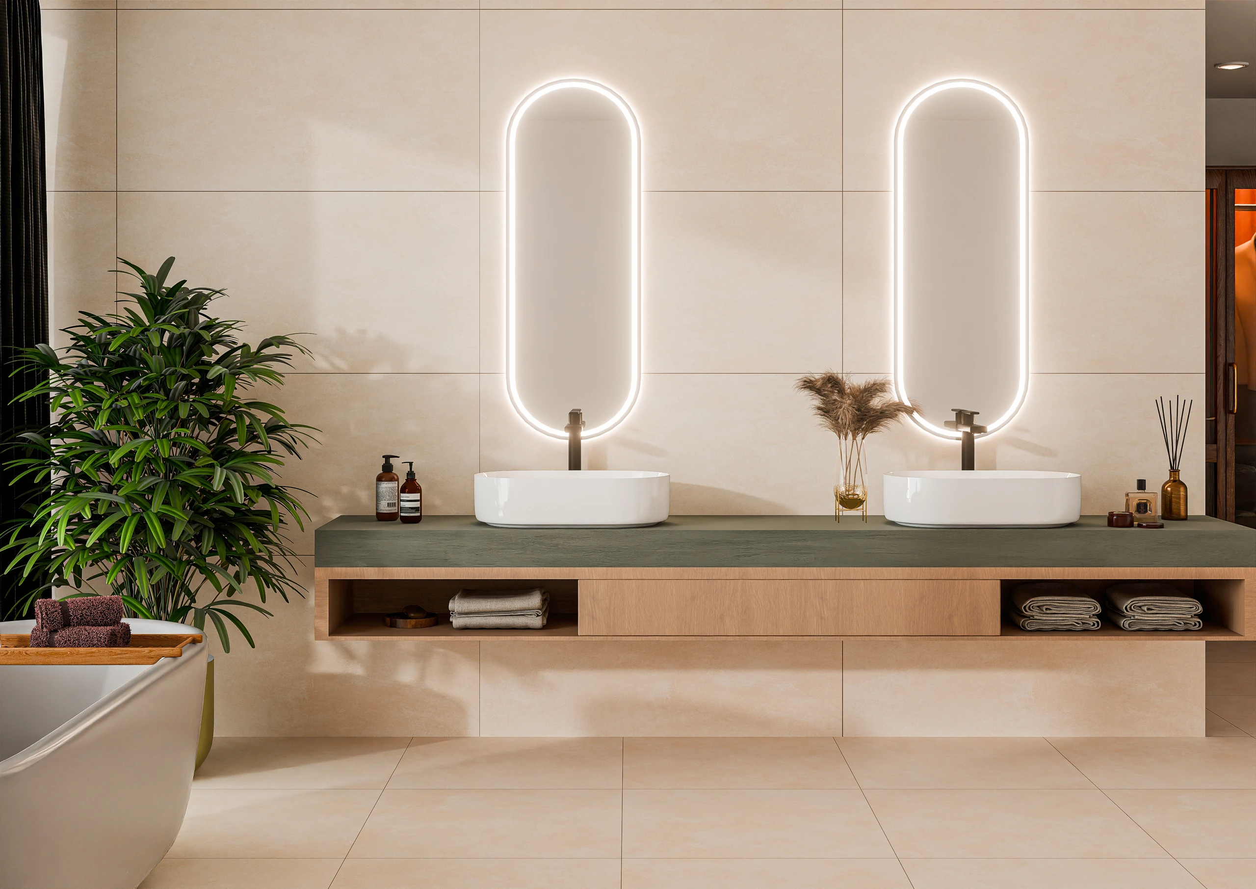 Urbantek Beige - Premium Matt finish Concrete ceramic tiles - Sez Industries