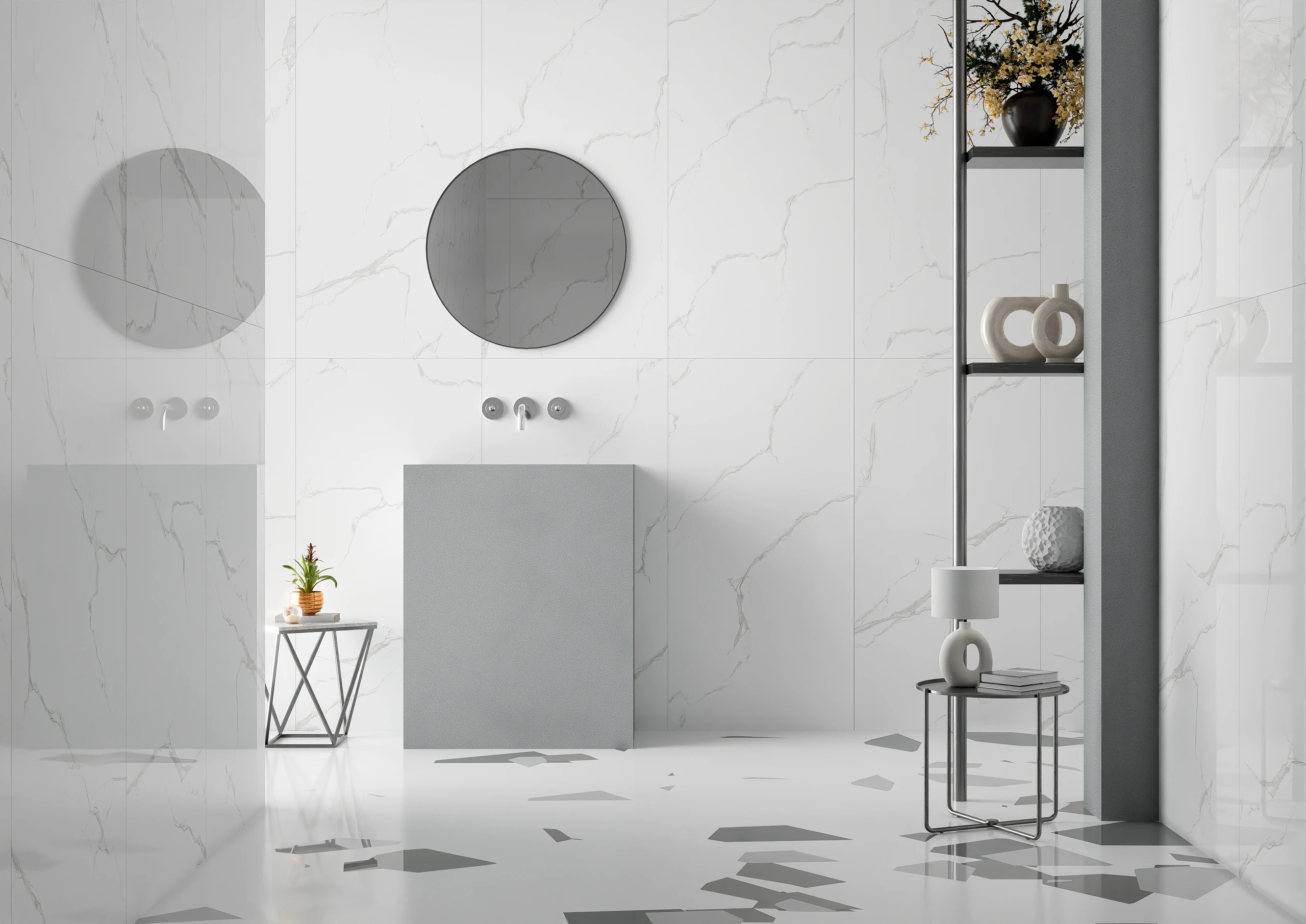 Solara White - Premium Glossy,Matt finish White Marble ceramic tiles - Sez Industries
